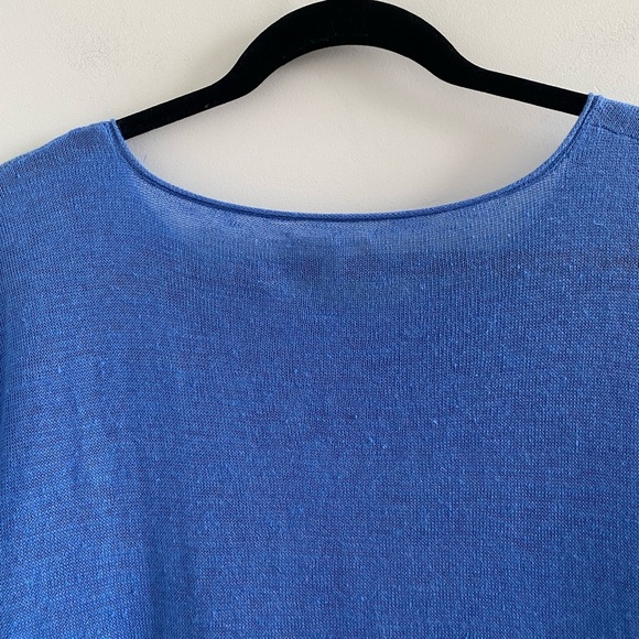 Eileen Fisher Blue Linen High-Low Short Sleeve Sweater Size Petite Medium - Picture 8 of 10